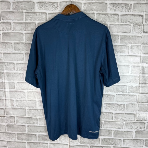 ARIAT TEK Western Performance Navy Blue Collared Polo Shirt Mens LARGE Stretch - Picture 5 of 7